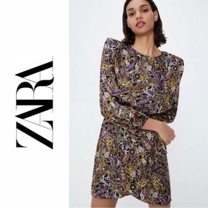 NWT ZARA Multicolored Printed Long Sleeve Mini Dress - Medium